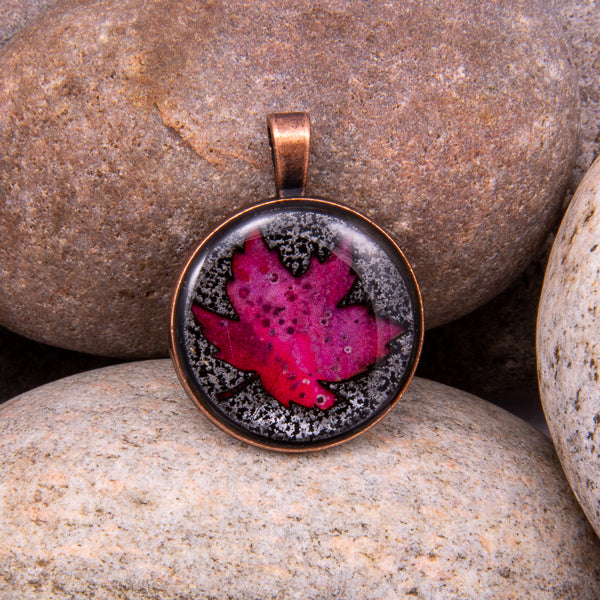 Handcrafted Bespoke Maple Leaf Pendant; set in Copper Effect metal bezel.| Jabbawocky Crafts (jabbawockycrafts.co.uk)